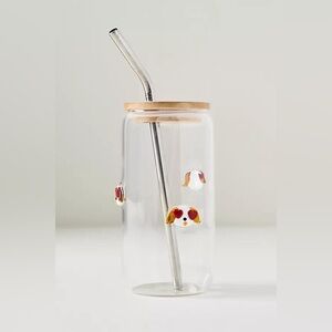 NWT Anthropologie The Icon Juice Glass Tumbler with Lid in Puppy Love